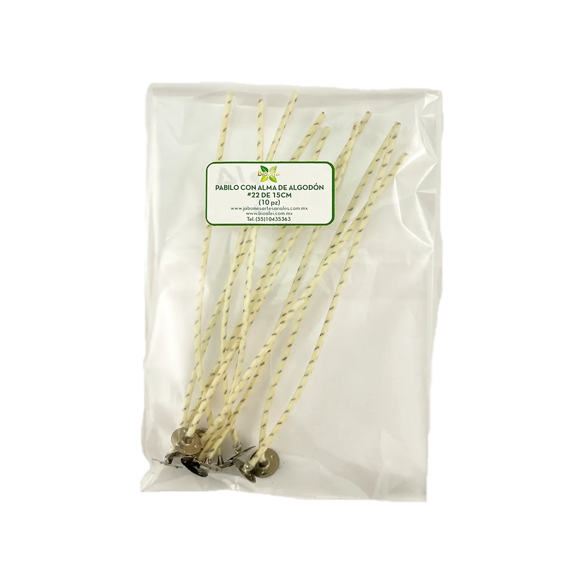 Pabilo con alma de algodón #22 15cm para velas de 4cm a 6cm de circunferencia 10 Piezas
