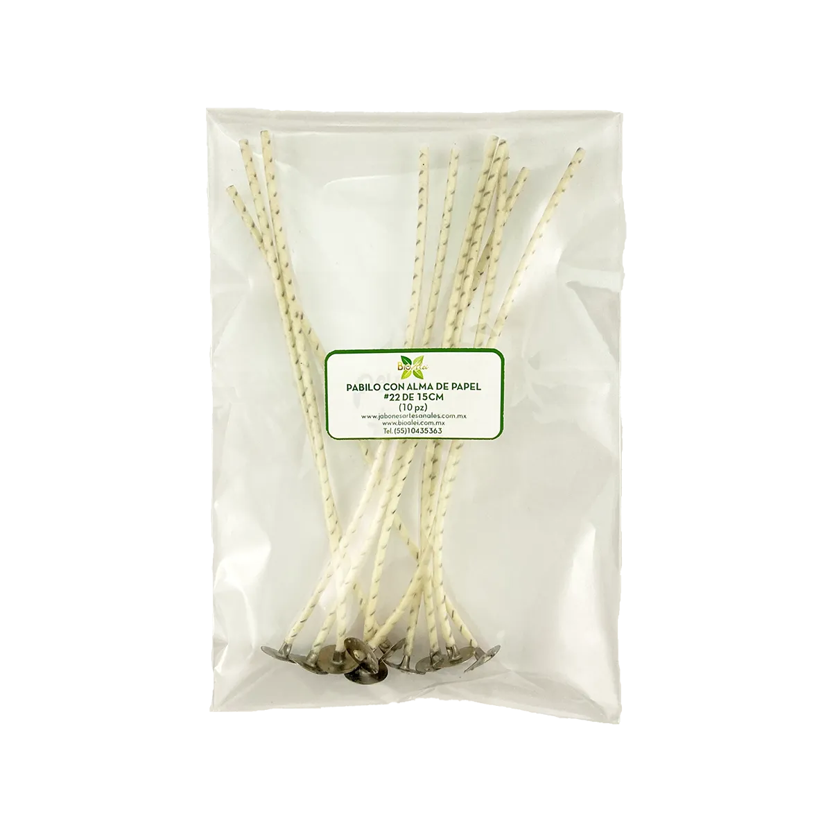 Pabilo con alma de papel #22 15cm para velas de 4cm a 6cm de circunferencia 10 Piezas