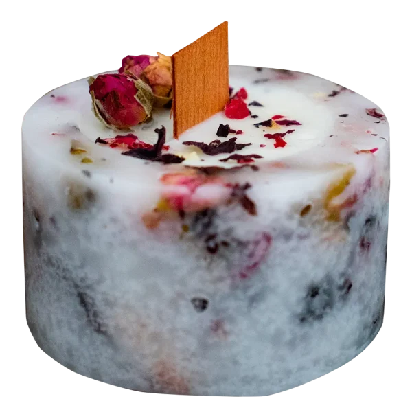 Vela rosas con pabilo de madera