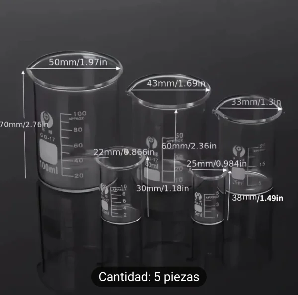 Juego de 5 vasos de precipitado de vidrio