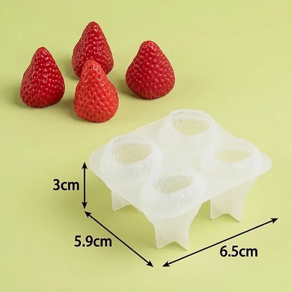 Molde de Silicon Fresas 3d 6.5cm x 5.9cm x 3cm