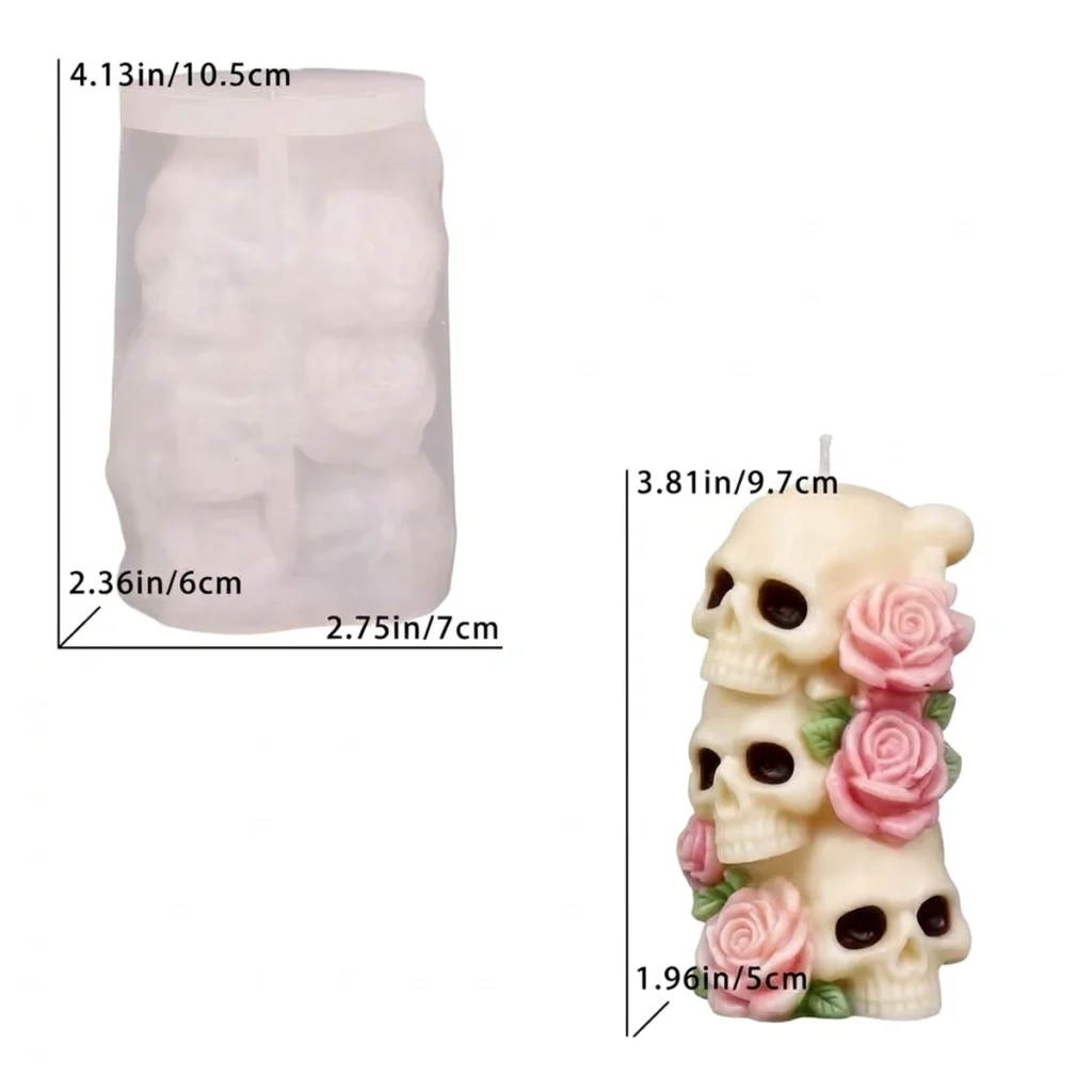 Molde de silicon 3D de pilar calaveras y rosas