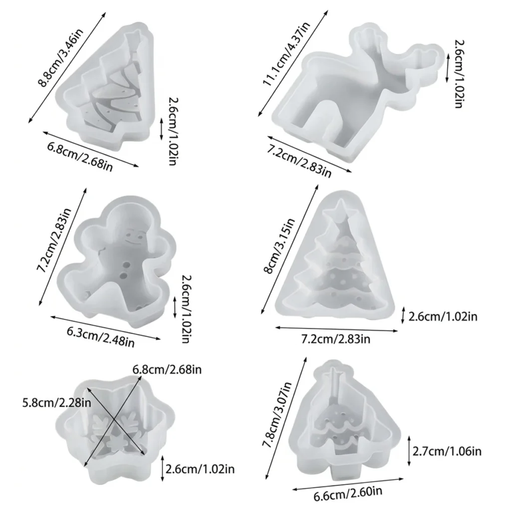 SET MOLDES DE SILICON NAVIDEÑOS 6 (ARBOLES DE NAVIDAS, GALLETA DE JENGIBRE, RENO Y COPO)